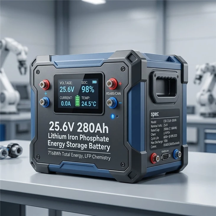 Bateri Penyimpanan Tenaga Besi Fosfat Litium 25.6V 280Ah
